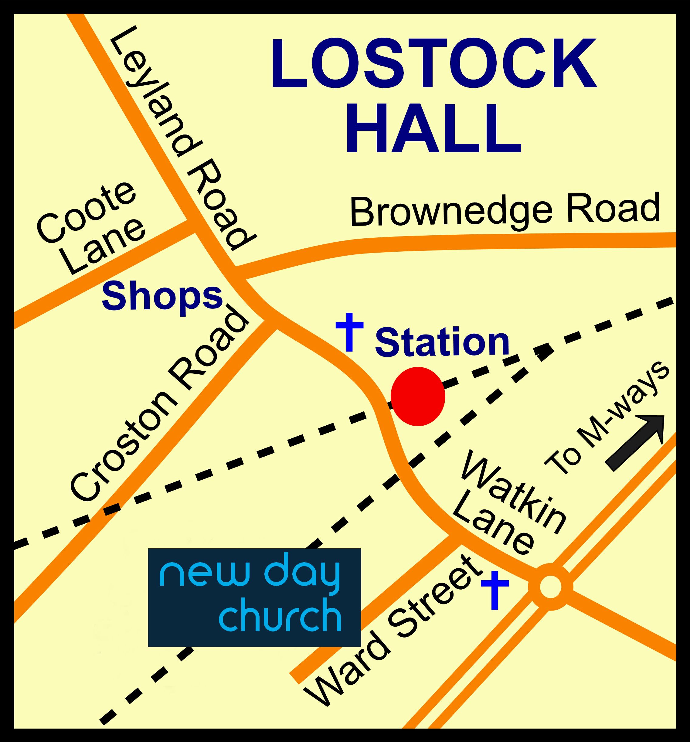 Lostock Hall Map showing New Day Church v1